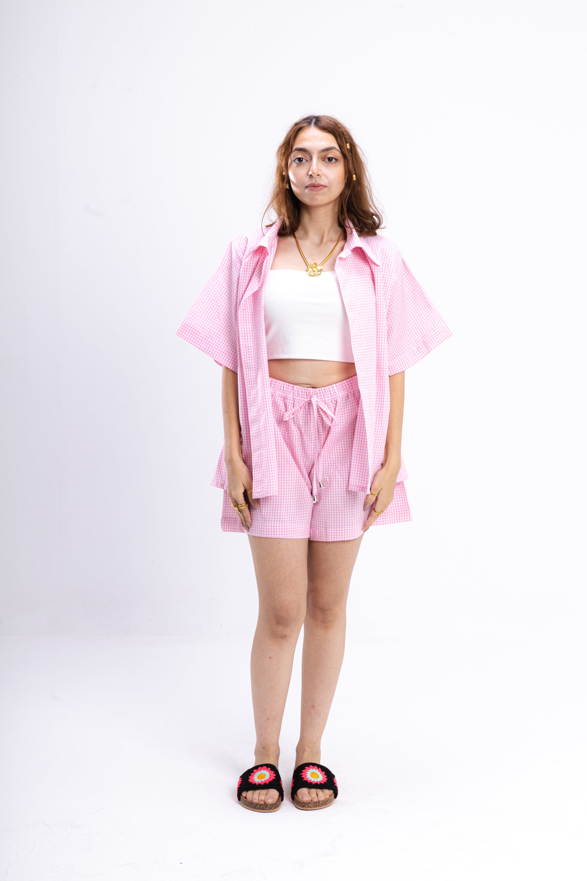 Pink Checkered Coastal Set