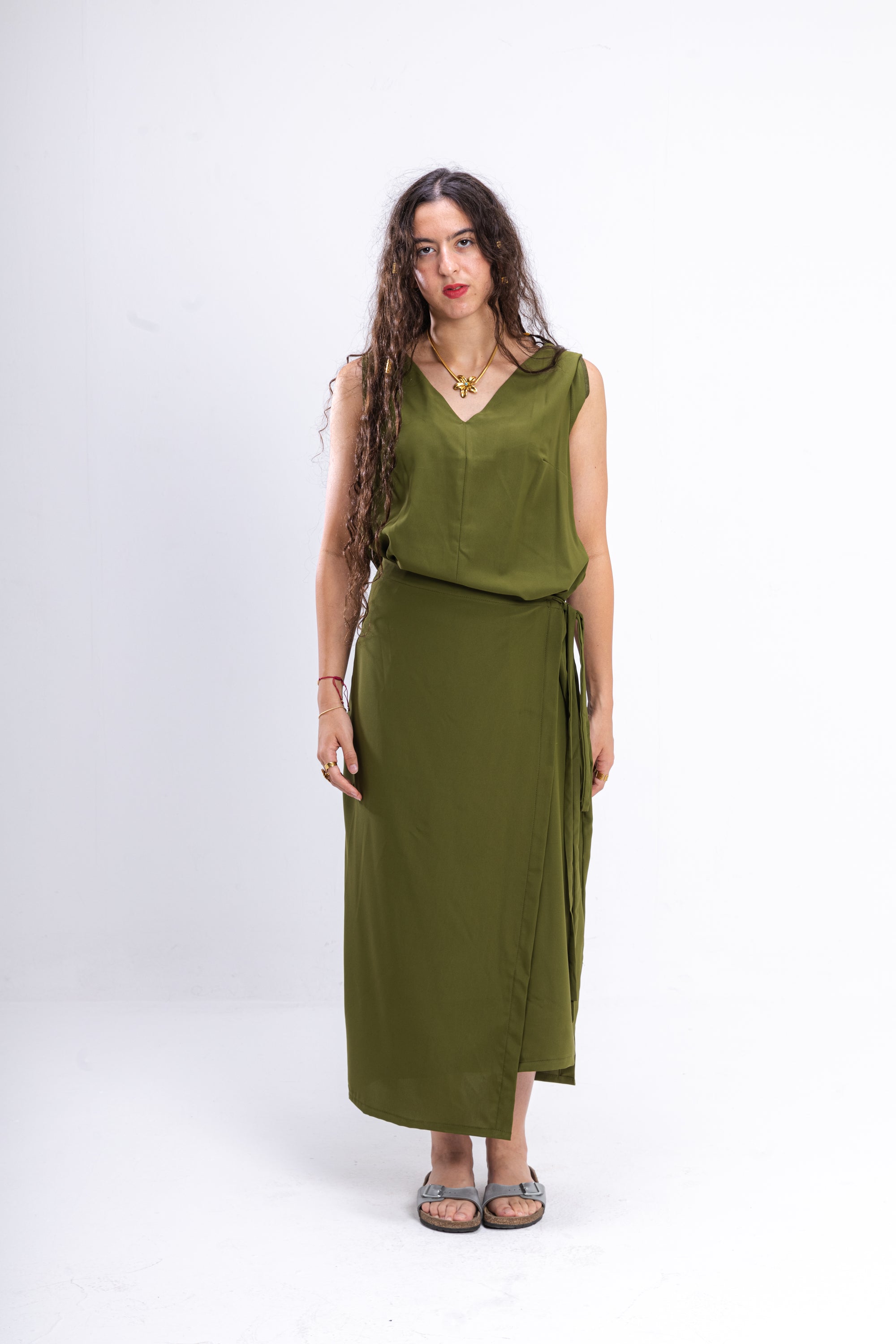 Olive Green Asymmetrical Dress