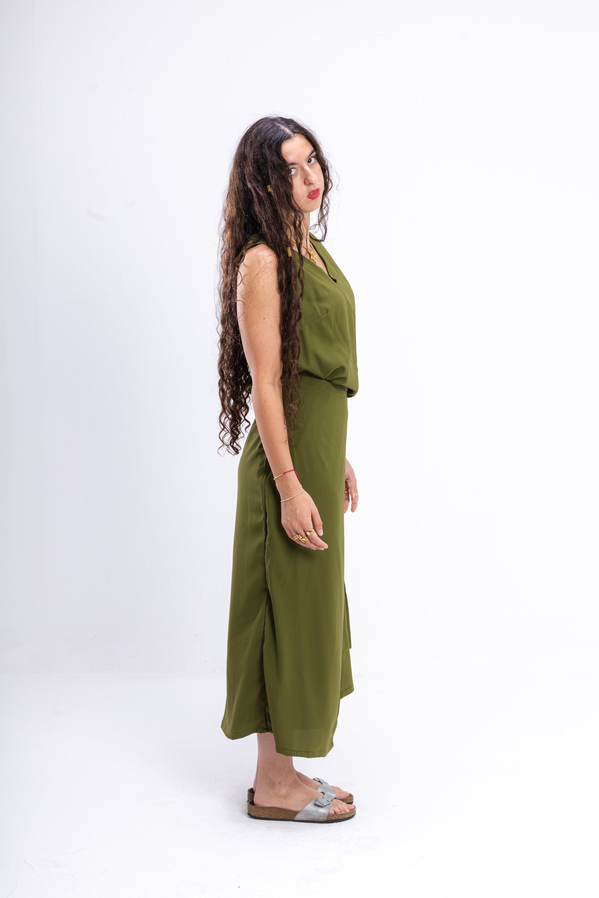 Olive Green Asymmetrical Dress