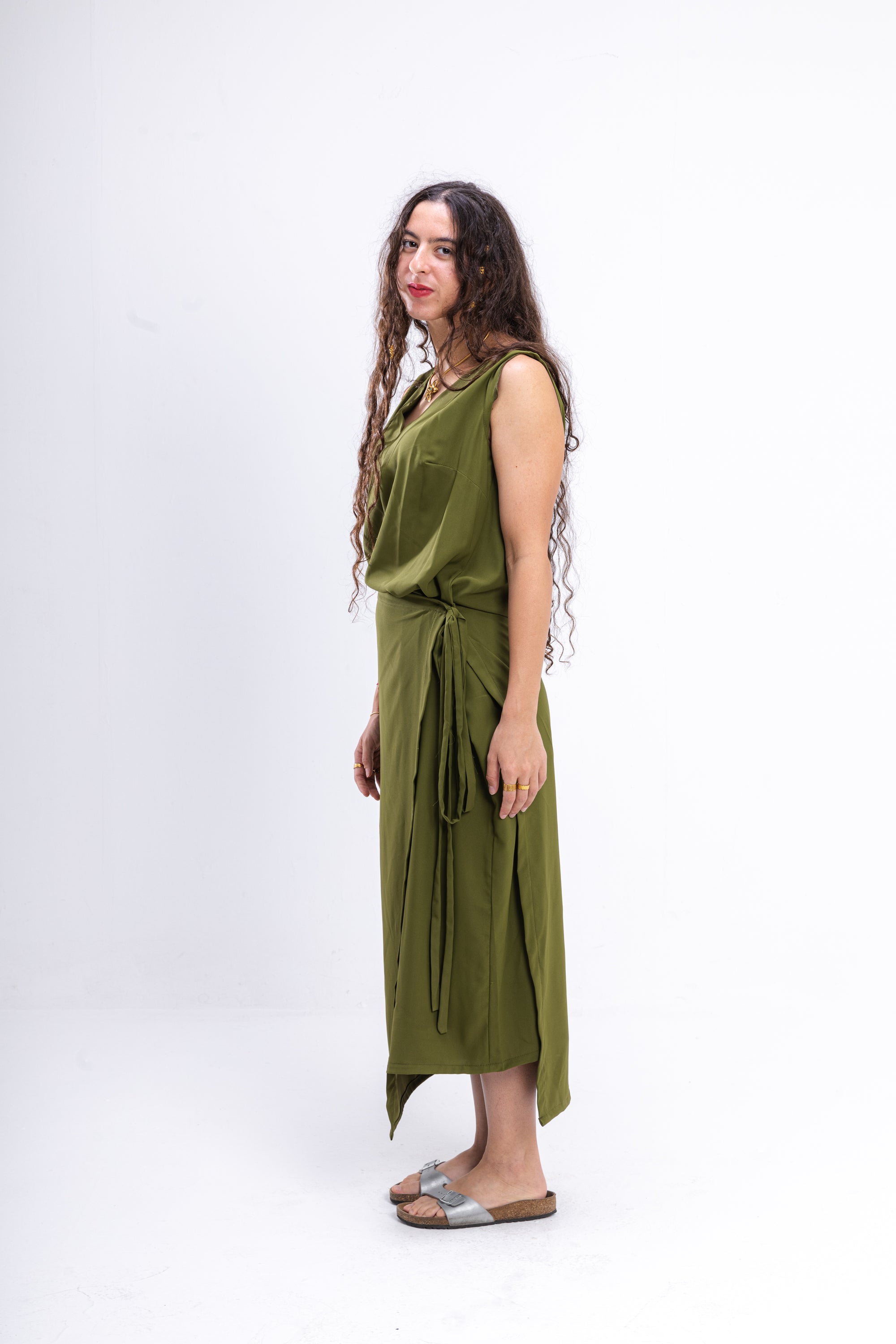 Olive Green Asymmetrical Dress