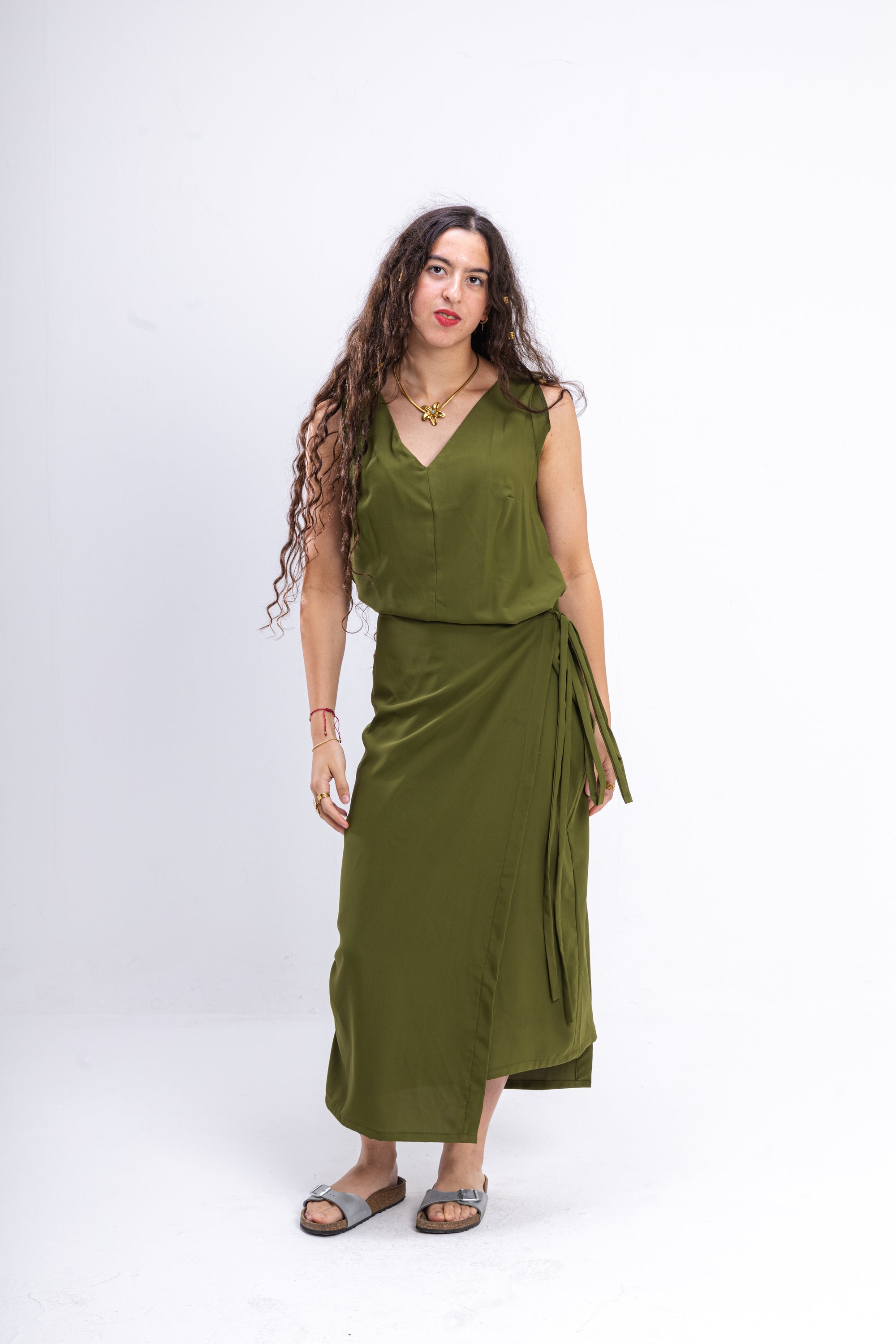 Olive Green Asymmetrical Dress