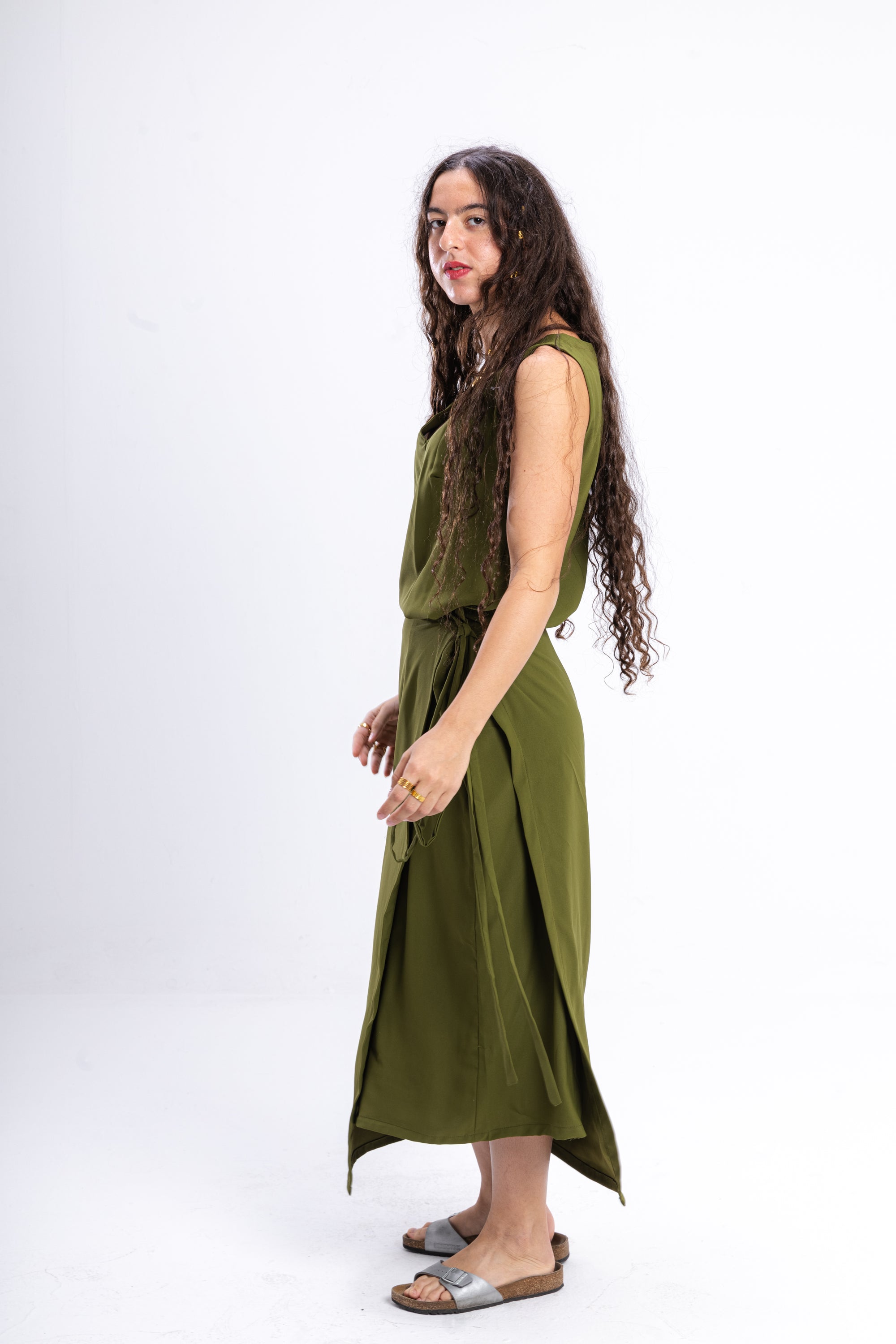 Olive Green Asymmetrical Dress