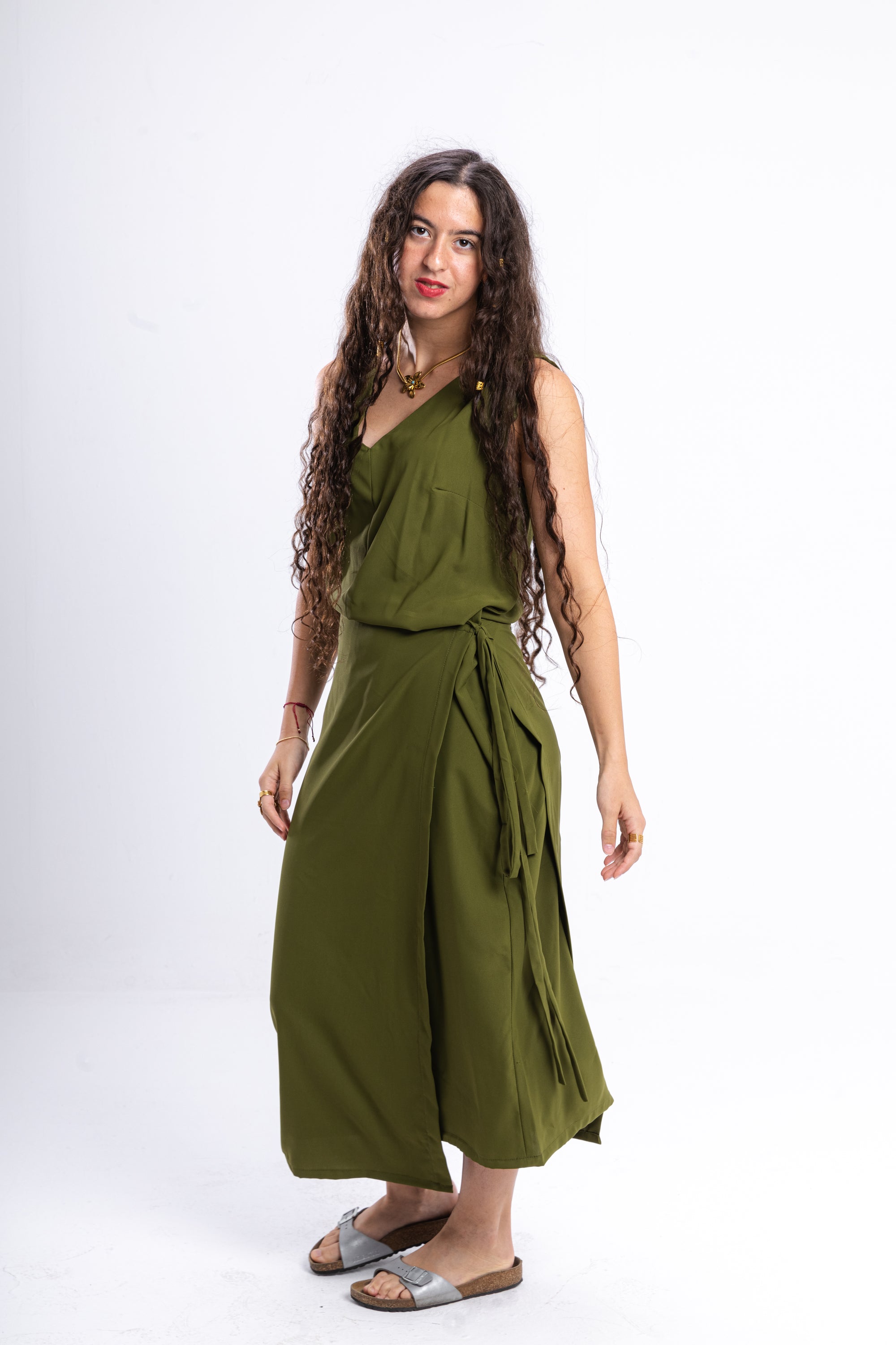 Olive Green Asymmetrical Dress